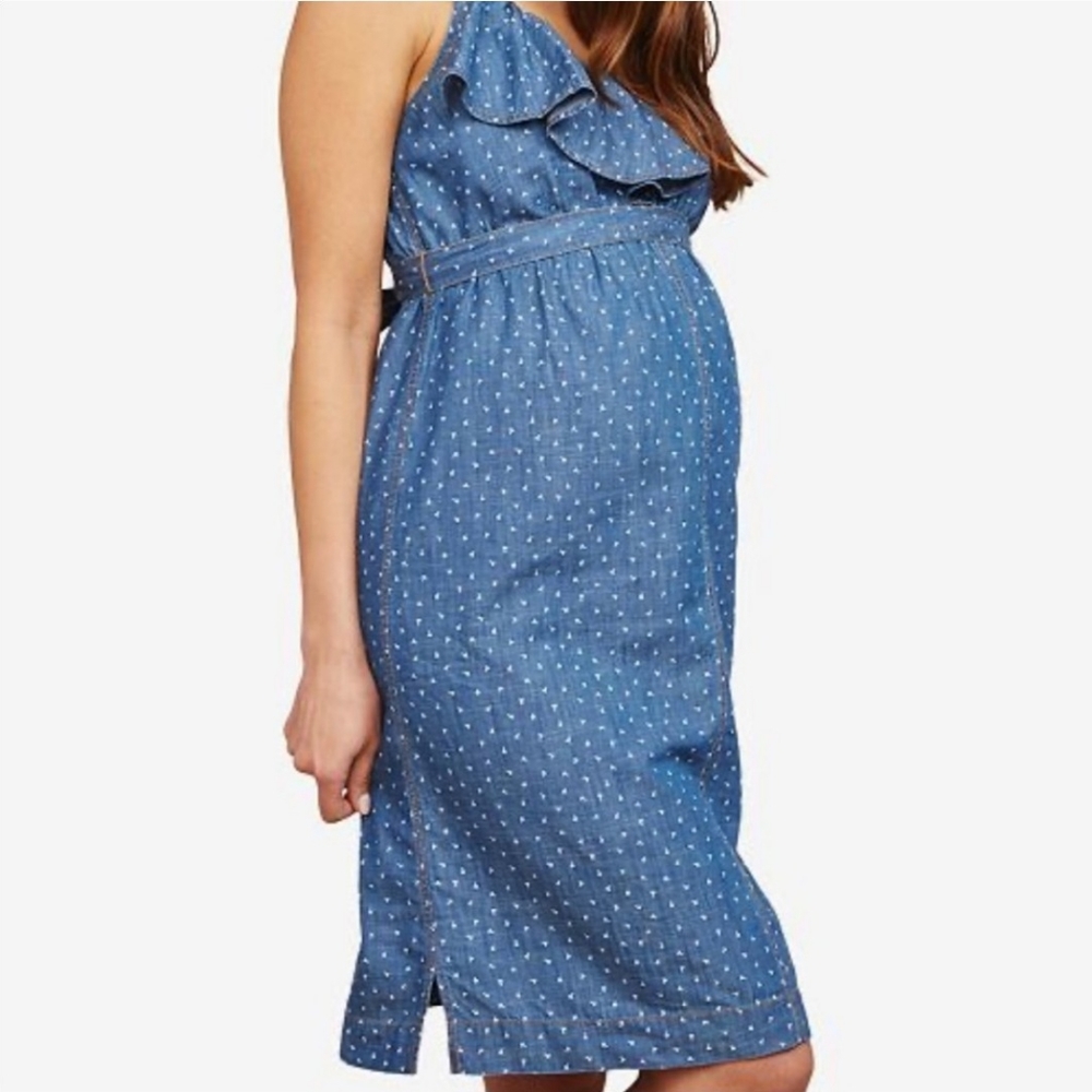Motherhood maternity blue chambray ruffle dress - Medium